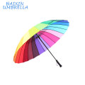 Werbung OEM Großhandel Logo Printed Bunte Lange Griff Gerade Anti UV Sun Rain Stick Manuelle Große 24 Rib Regenbogen Regenschirm